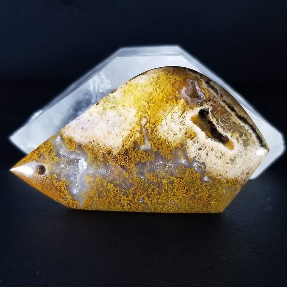 Large Petrified Wood Opal with Druzy * drilled cab * 58.03 x 32.93 x 8.11mm - Picture 9 of 10